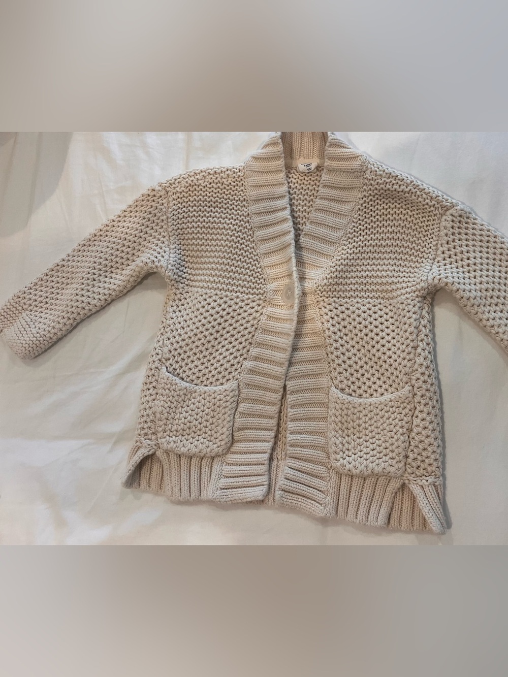 Baby Gap Chunky Summer Sweater Girl’s Size 3 Oat Ivory Beige Cardigan 1 Button